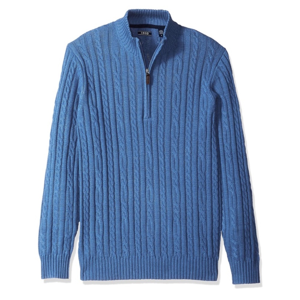 IZOD Dusty Blue cable kit half zip sweater